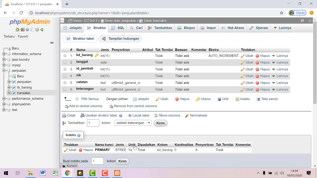 Tutorial buat database penjualan phpmyadmin beserta merelasikan antar tabel