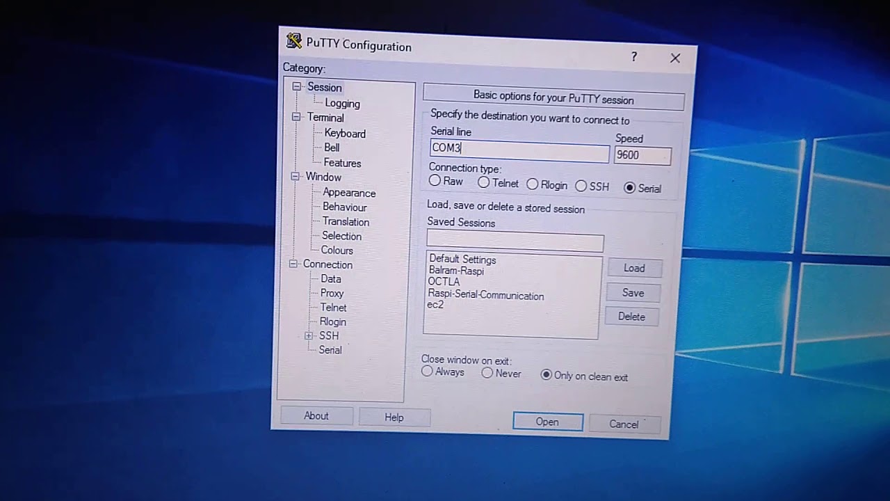 Serial port communication between Raspberry Pi 3 and Windows 10