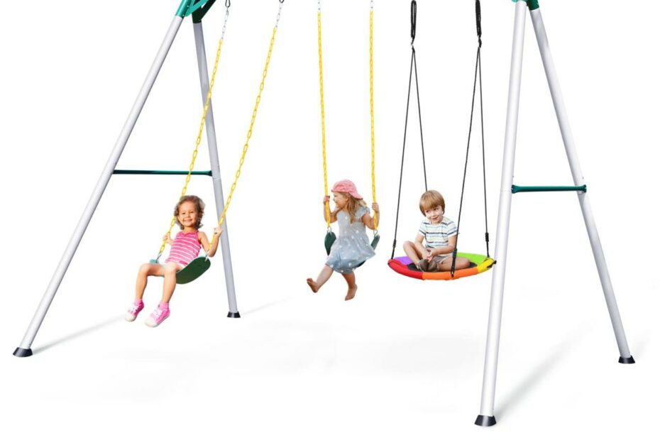 Amazon.Com: Hapfan 9.5' Heavy Duty Swing Sets For Backyard For Kids And  Adults With Saucer Swing, 2 Belt Swings : Toys & Games
