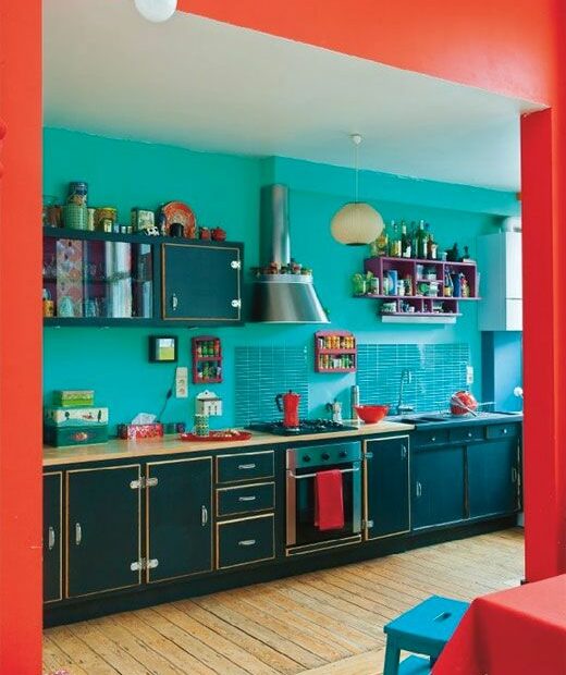 Deep & Bright: 10 Ways With Red & Teal | Red Kitchen Decor, Teal Kitchen  Decor, Teal Kitchen Walls