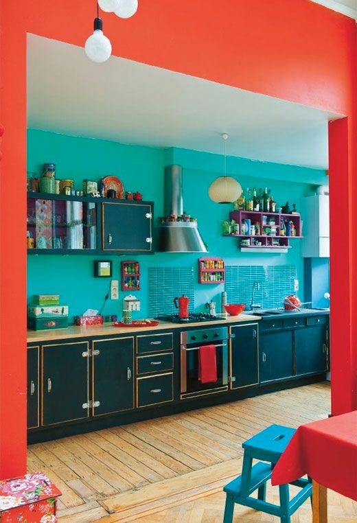 Deep & Bright: 10 Ways With Red & Teal | Red Kitchen Decor, Teal Kitchen  Decor, Teal Kitchen Walls