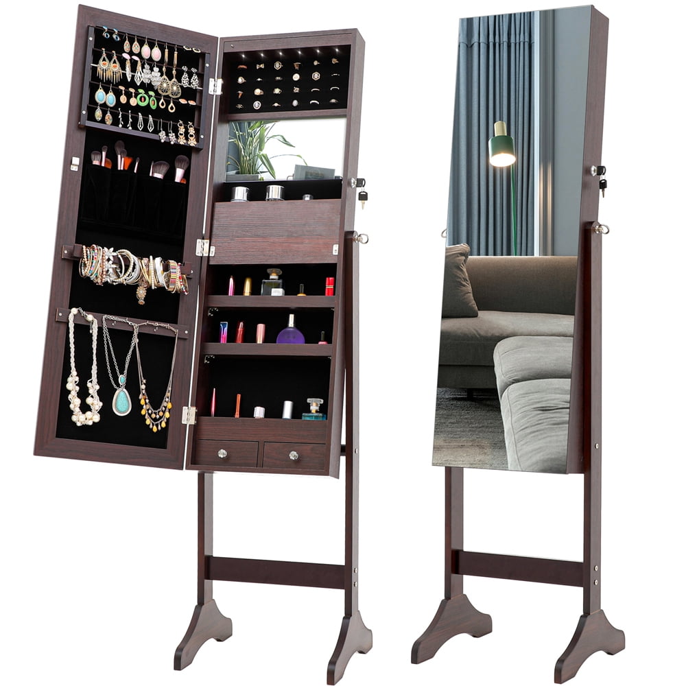 Jewelry Armoire With Mirror, Yofe Lockable Mirror Jewelry Armoire, Free Standing  Jewelry Storage Armoire W/ Led Lights, Full Length Stand Up Mirror Jewelry  Box For Bedroom Living Room, Antique, R3267 - Walmart.Com