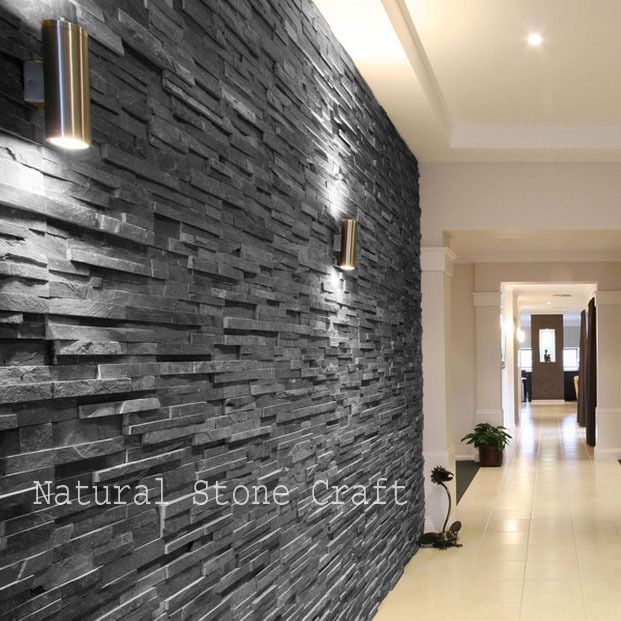 Stone Black Slate Wall Cladding Tiles, Thickness: 10-15 Mm