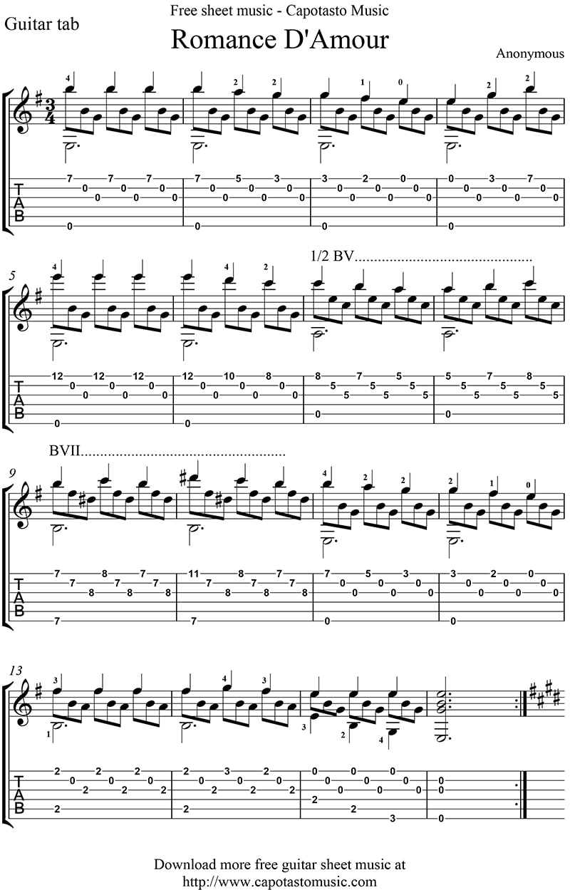 Guitar Sheet & Tab Romance D'Amour - Guitartuhoc.Com