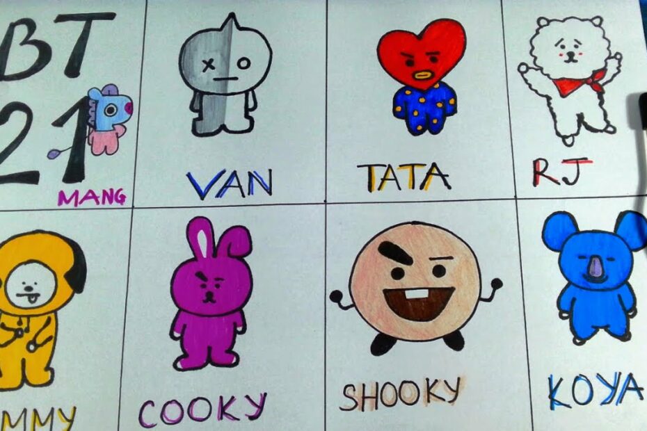 Vẽ Bts - Bt21 / How To Draw Bt21 Cute: Van - Tata - Mang - Cooky - Shooky -  Rj - Koja - Chimmy - Youtube