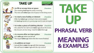 Take Up - Phrasal Verb Meaning & Examples In English - Youtube