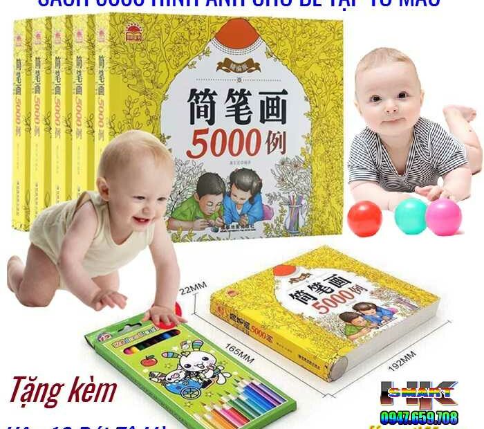 Sách 5000 Hình Ảnh Cho Bé Tập Tô Mầu Tặng Bộ 12 Chì Mầu | Hk.Smart Shop