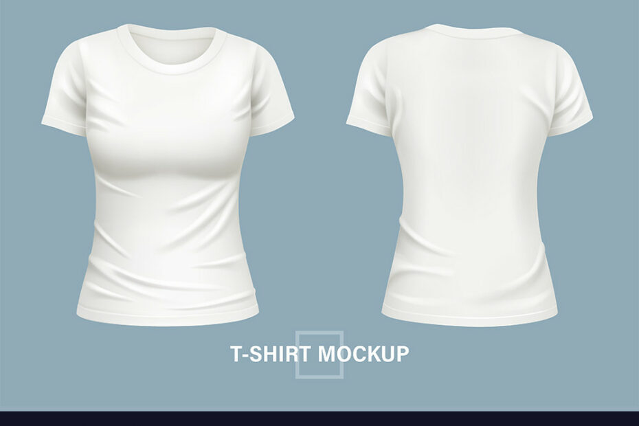 T-Shirt Woman Mockup Front And Back Royalty Free Vector