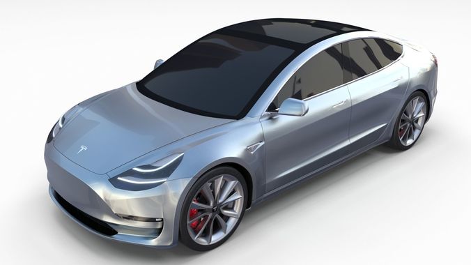 Tesla Model 3 Silver 3D Model | Cgtrader
